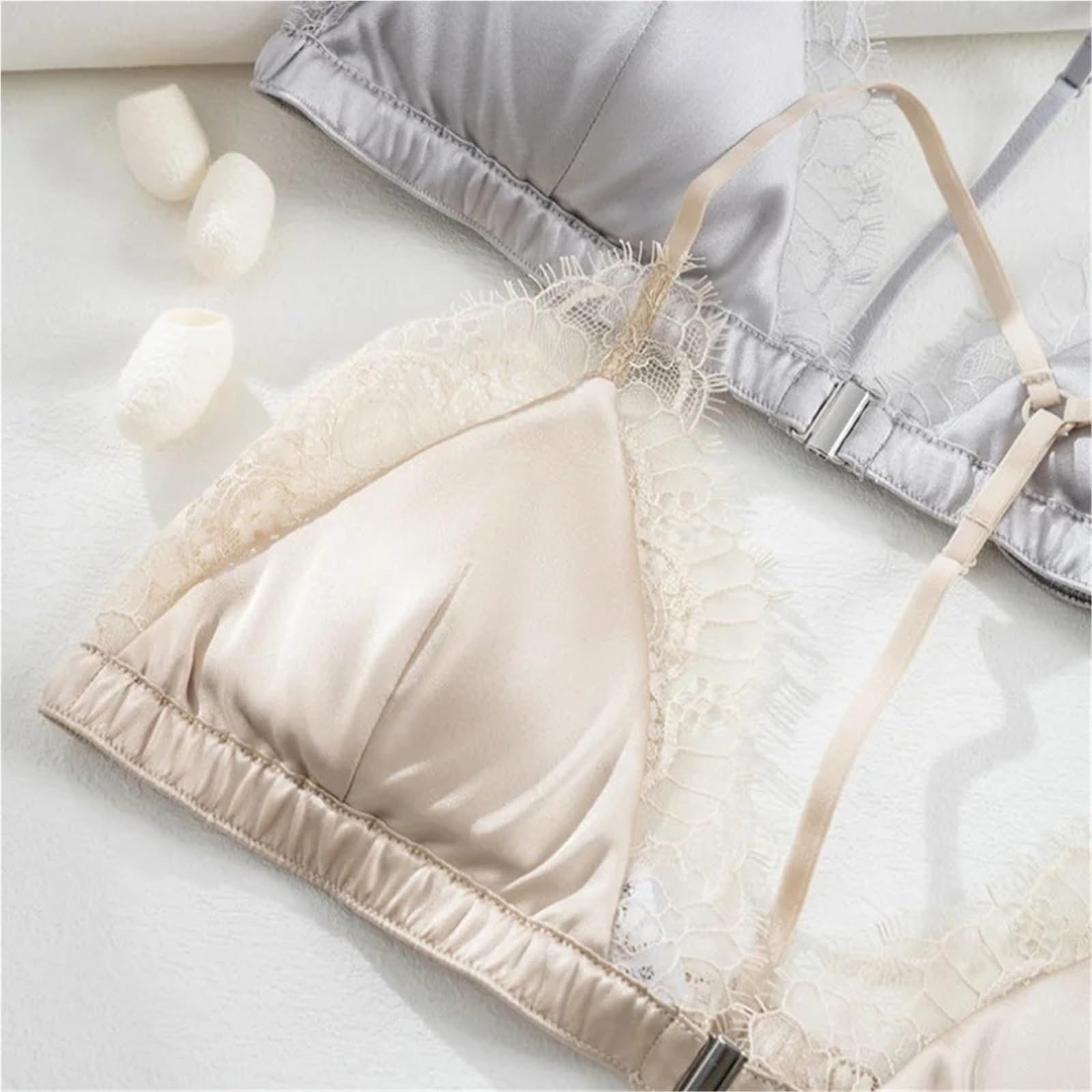 Sujetador de Encaje for Mujer del 93% Seda el 7% Spandex, Bralette con Cierre Delantero Copa Triangular sin Hilos, Ropa Interior