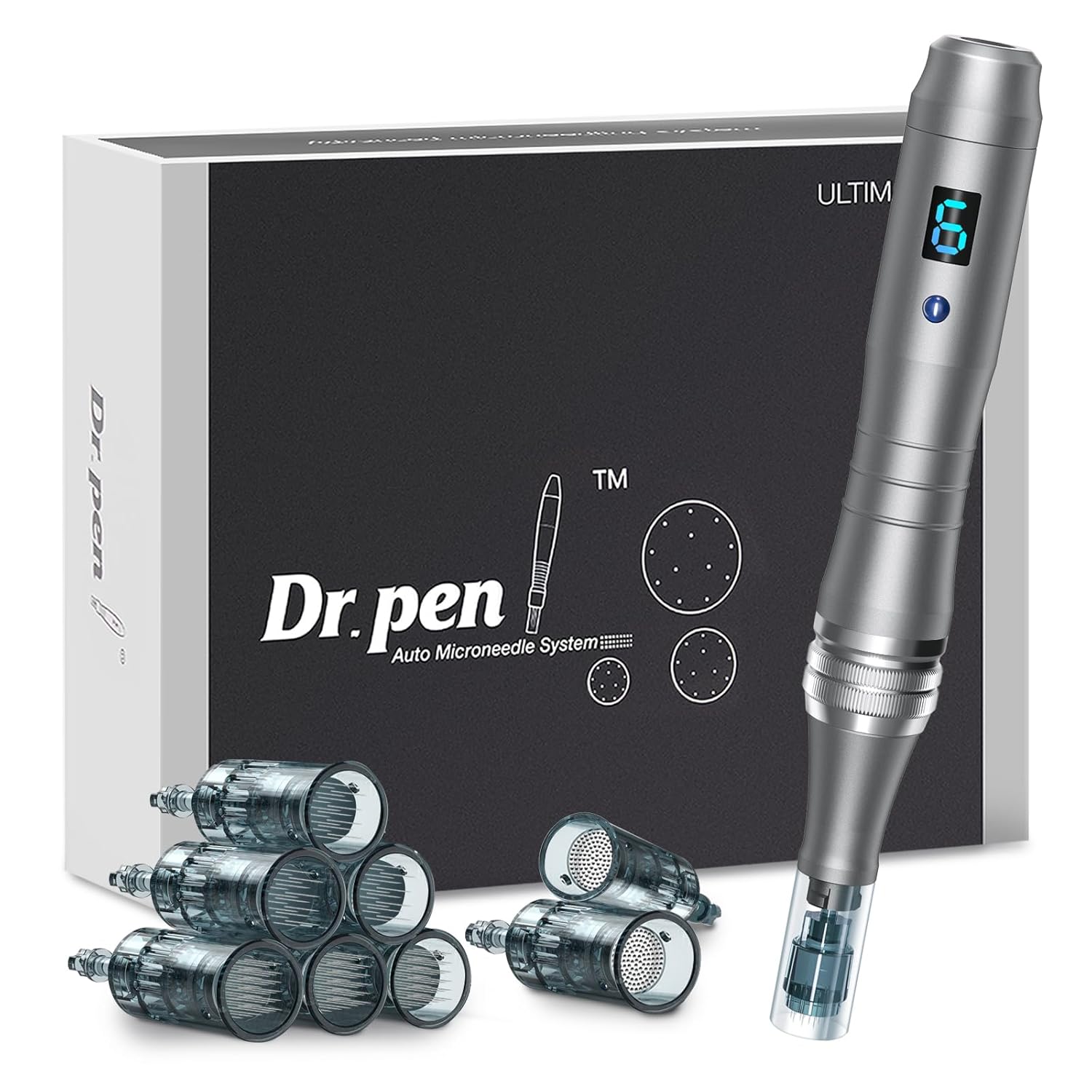 Professional Microneedling Pen with 8 Cartridges, Wireless Micro Needling Pen, Replacement Needles Cartridges, 3pcs 16pin, 3pcs 36pin, 2pcs Nano, Skin Care Tool Kits for Women Men