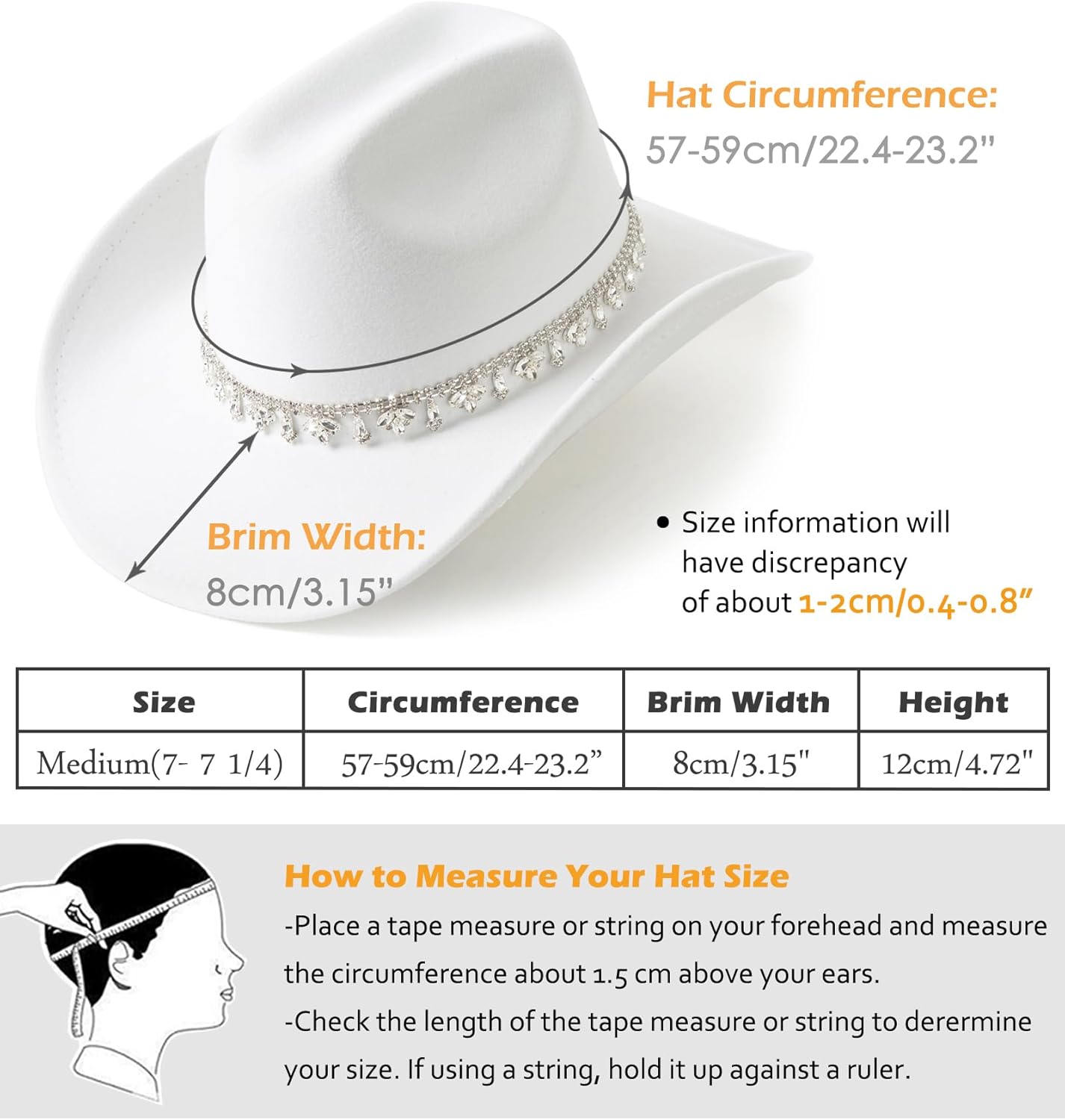 Lisianthus Glitter Rhinestone White Cowgirl Hat Shiny Western Cowboy Hat - Image 3