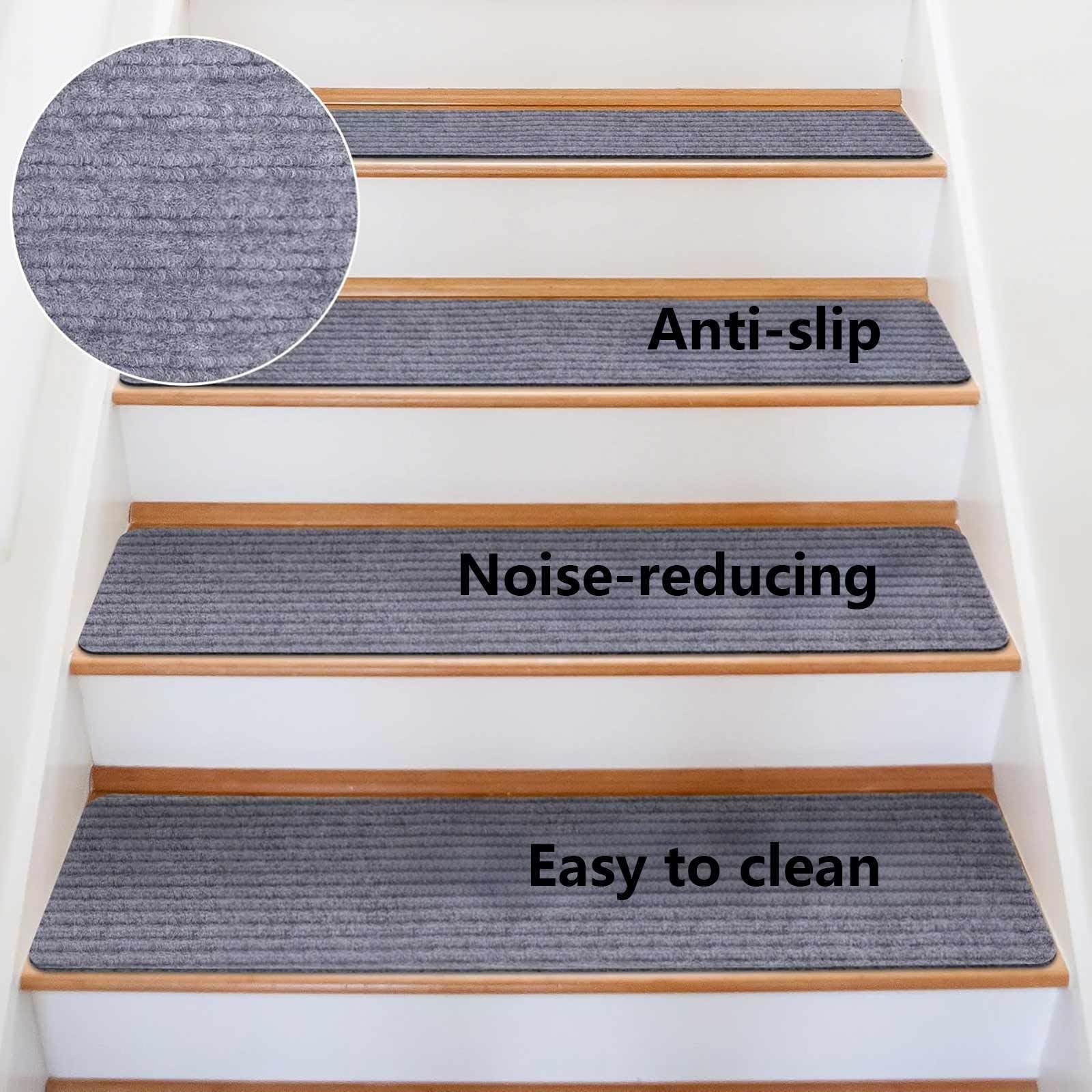Lot de 15 bandes antidérapantes réutilisables pour marches d'escalier - 20 x 76 cm - Gris foncé - Idéales pour les marches intérieures et extérieures, les garages, les terrasses, les tapis de traction