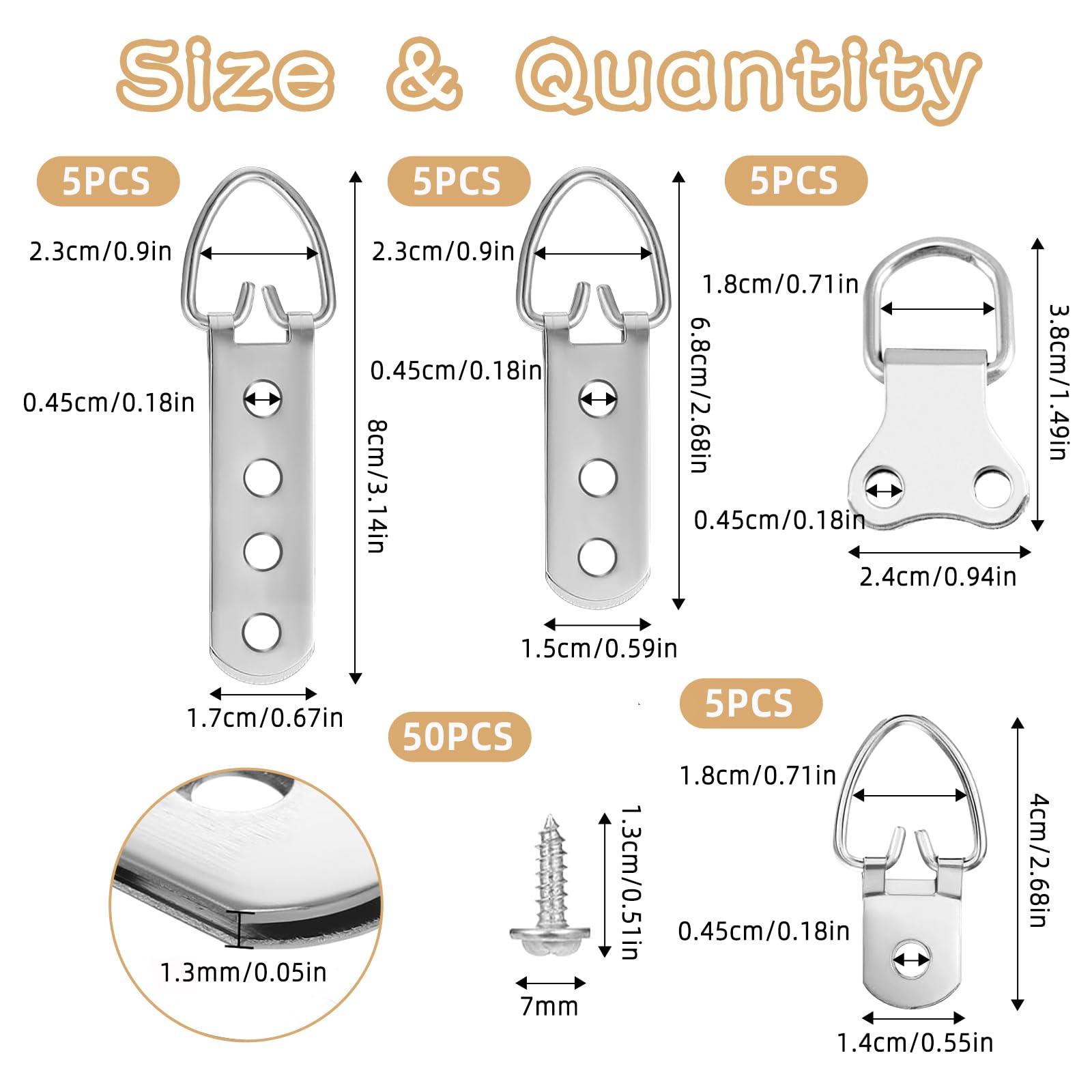 20 Pack D Ring Picture Hangers: 20 Heavy Duty Hanging Hooks with 50 Screws - Image 2