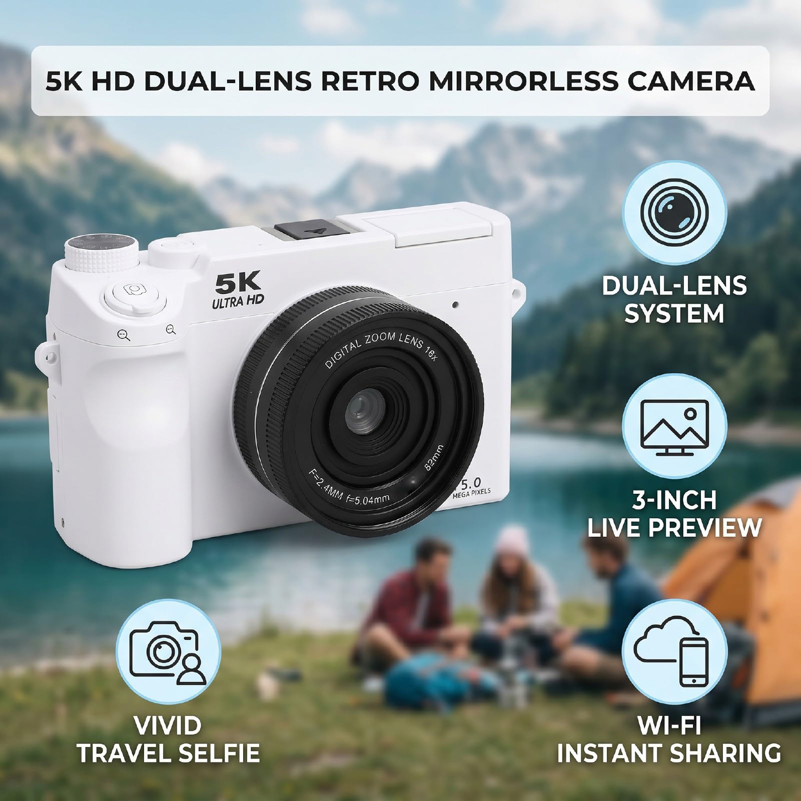 Annadue Fotocamera Digitale 5K per Fotografia, Fotocamera per Vlogging Selfie con Doppio Obiettivo Zoom Digitale 75MP 18x con Schermo da 3 Pollici per Adolescenti Adulti Principia (Black)