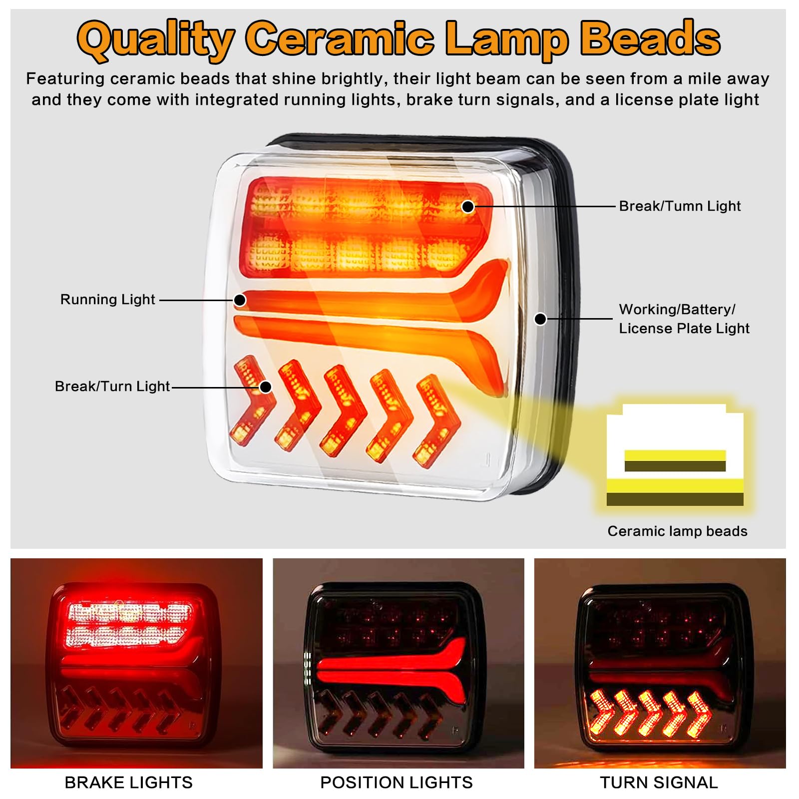KinZon Feux Arrière de Remorque Sans Fil Magnétiques, Kit de Feux LED Rechargeables Étanches IP65, Feux Stop & Clignotants pour Camion, Camping-Car, Bateau et Caravane