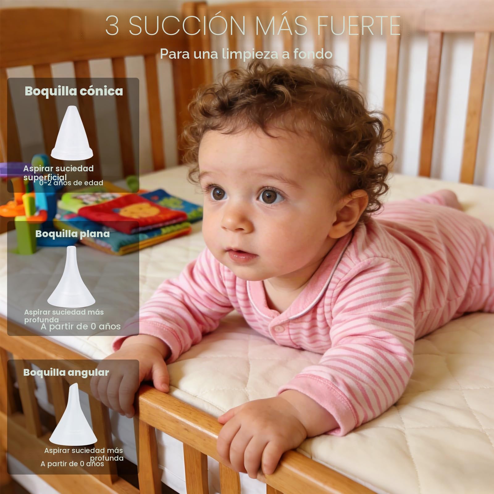 Aspirador Nasal para Bebe, 65Kpa Mosca de Bebé Eléctrica Aspirador Nasal Recargable con 3 Puntas de Silicona Suave y 9 Niveles de Succión, Silencioso, LED & Música pour Higiénica Bebé y Bebé