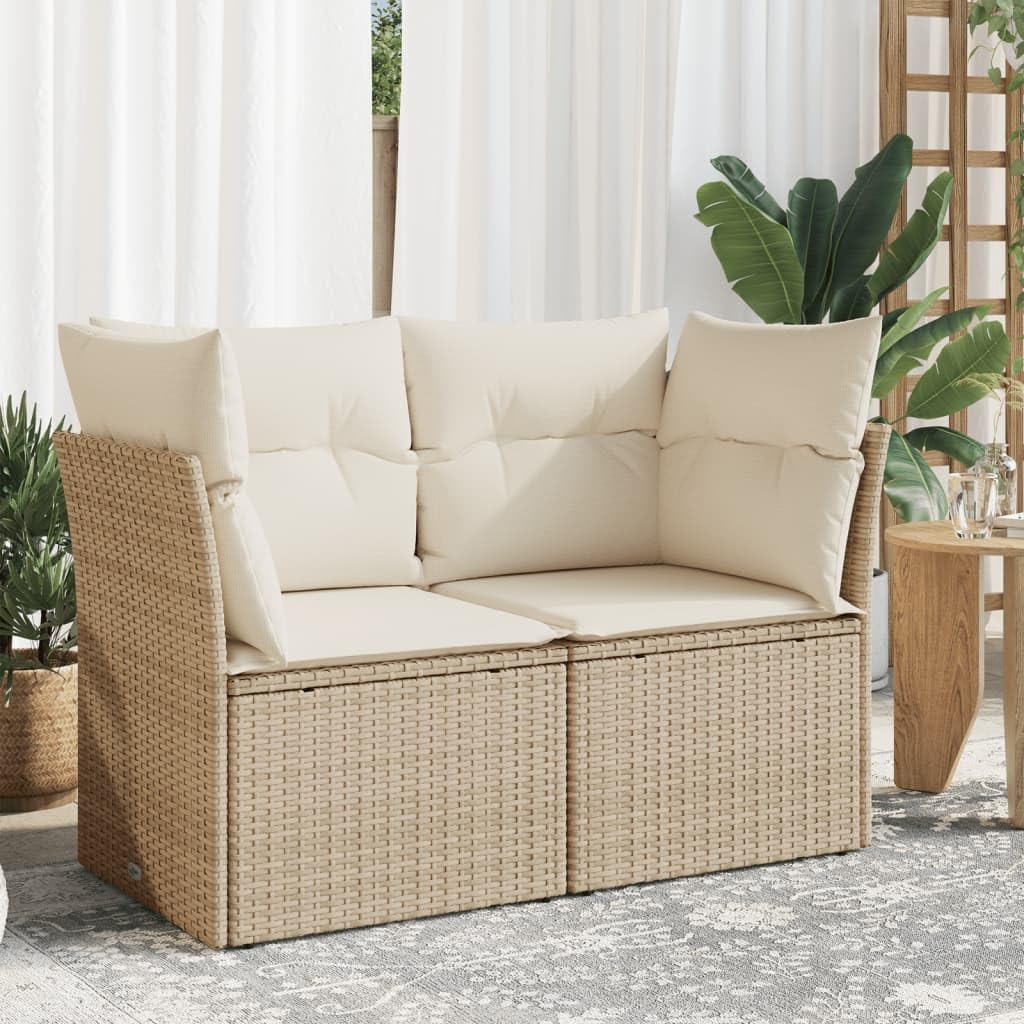 vidaXL Canapé de Jardin avec Coussins 2 Places, Siège avec Housse, Meuble de Terrasse Patio Balcon Extérieur, Beige Résine Tressée