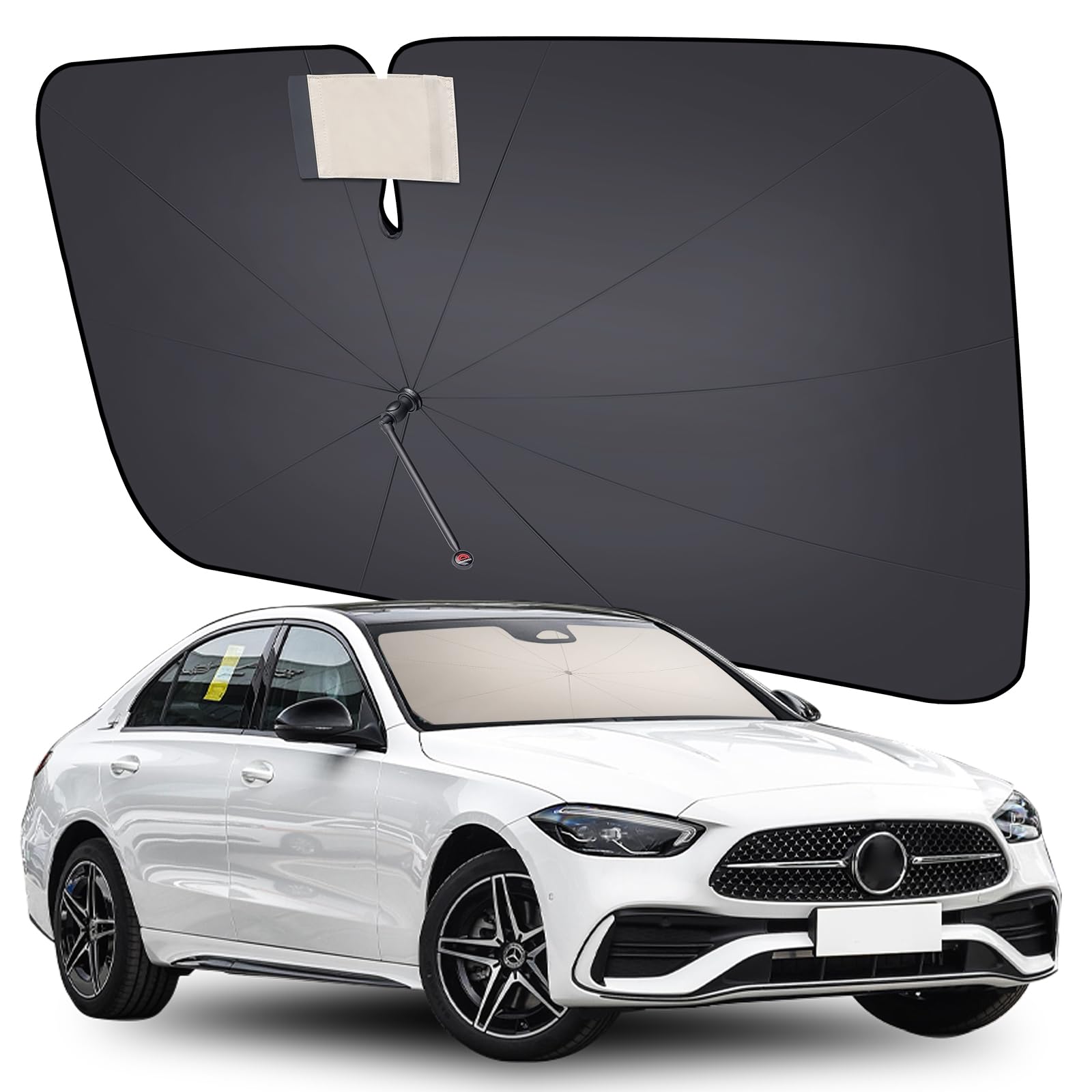 [2025 Upgrade] Coverado Windshield Sun Shade, UPF80+ Sunshade for Car Windshield Blocks Heat & UV Rays, Thickened Vinyl Coating Keep Cool Protect Interior, M 57”x32” for Sedans/SUVs