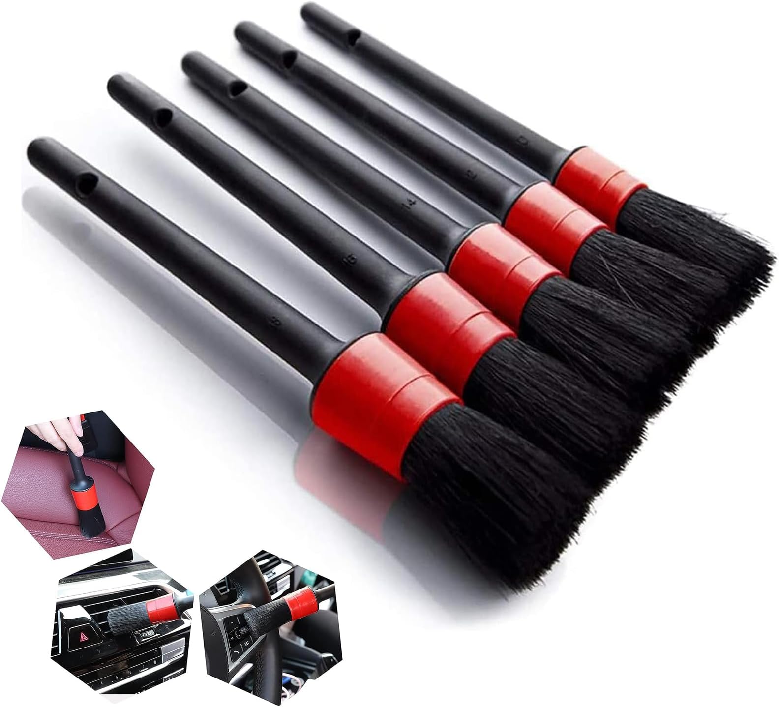 Joyzzz Car Wheel Brush, 5PCS Auto Car Detailing Brush, Automotive Detail Cleaning Brushes for Cleaning Wheels, Engine, Interior, Emblems, Exterior, Wet & Dry Use Scratch Free Auto Clean Brushes