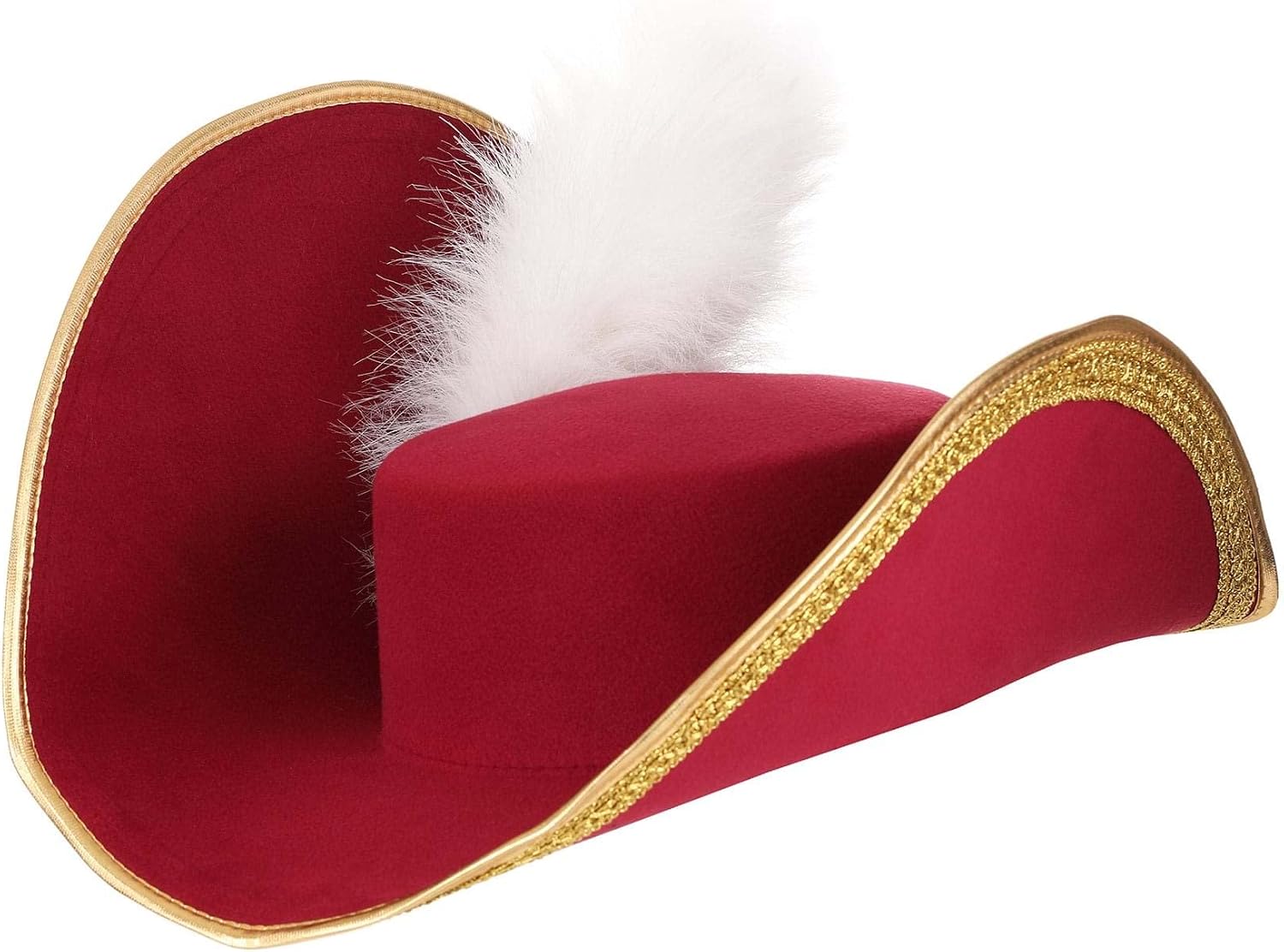 Premium Red Captain Hook Hat - Molded Felt Pirate Hat with Faux Fur Feather