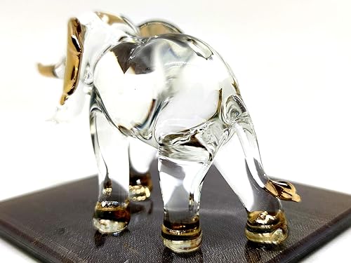 Miniatura 7 de Figuras artísticas de elefante en miniatura de vidrio soplado a mano, animales coleccionables, decoración de regalo, tronco (4.5 pulgadas, oro