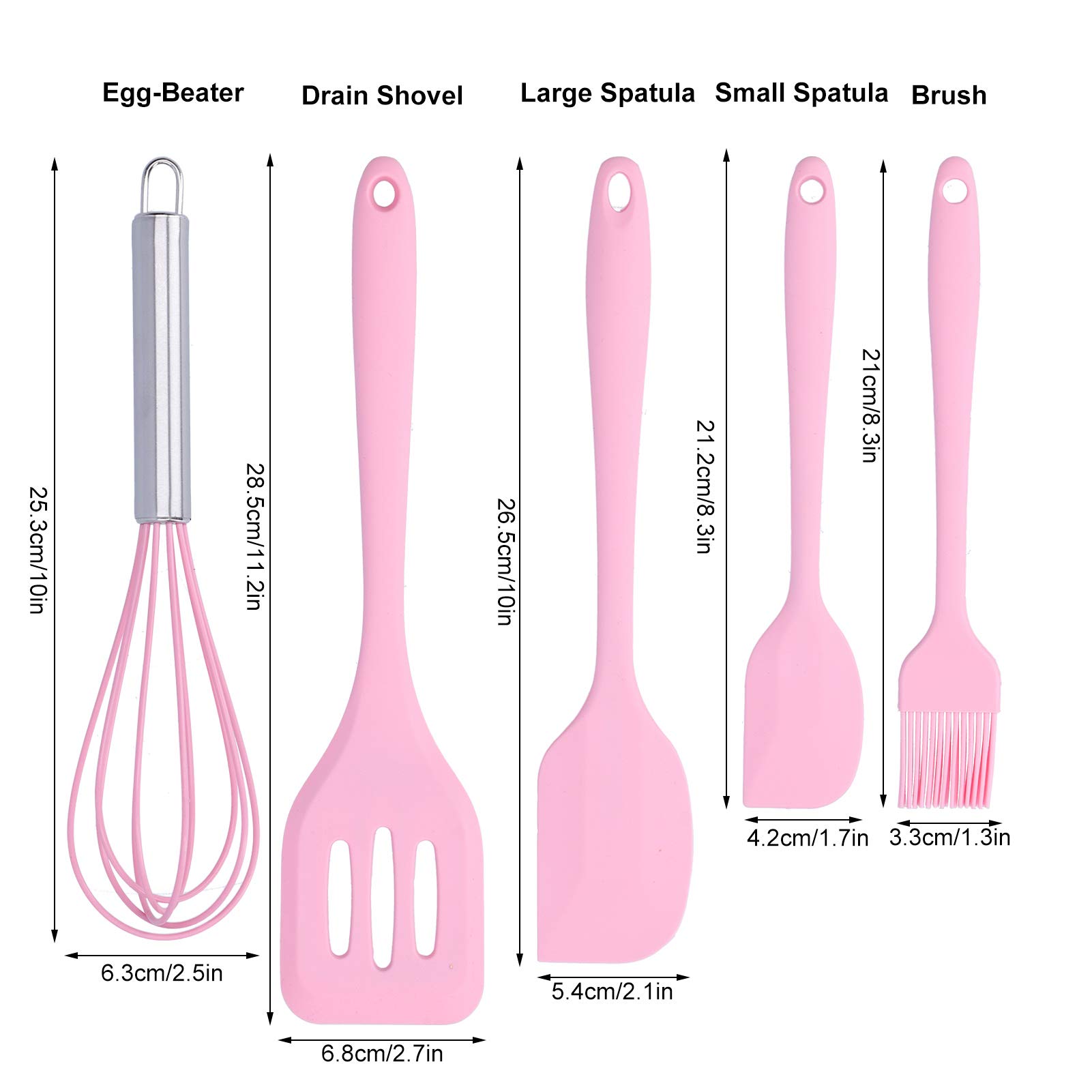 Silicone Cooking Utensils Kitchen Utensil Set, 5 Piece Silicone Spatula Baking Scraper Egg-Beater Kitchen Accessories(Pink) - Image 3