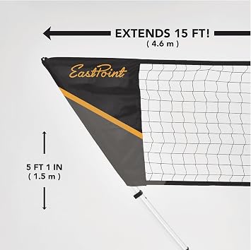 EastPoint Badminton Set, 4 Rackets, 2 Shuttlecocks, 15' Net, Outdoor Games | Portable, Self-Packing, Easy Setup & Take Down, Backyard Games, Kids Games, Camping Fun