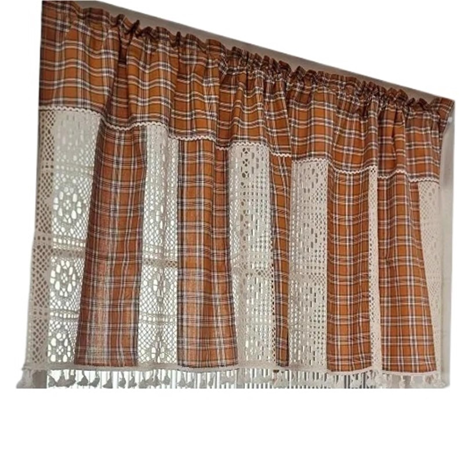 Kurzgardine Kurzer Vorhang aus kariertem Baumwollstoff mit Lochmuster for Küchenschränke, Landhausstil