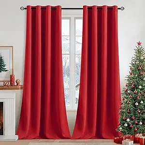 MIULEE Christmas Blackout Curtains 96 Inches Long for Bedroom Living Room Thermal Insulated Room Darkening Grommet Top Solid Light Blocking Drapery Set of 2 Window Panels Red