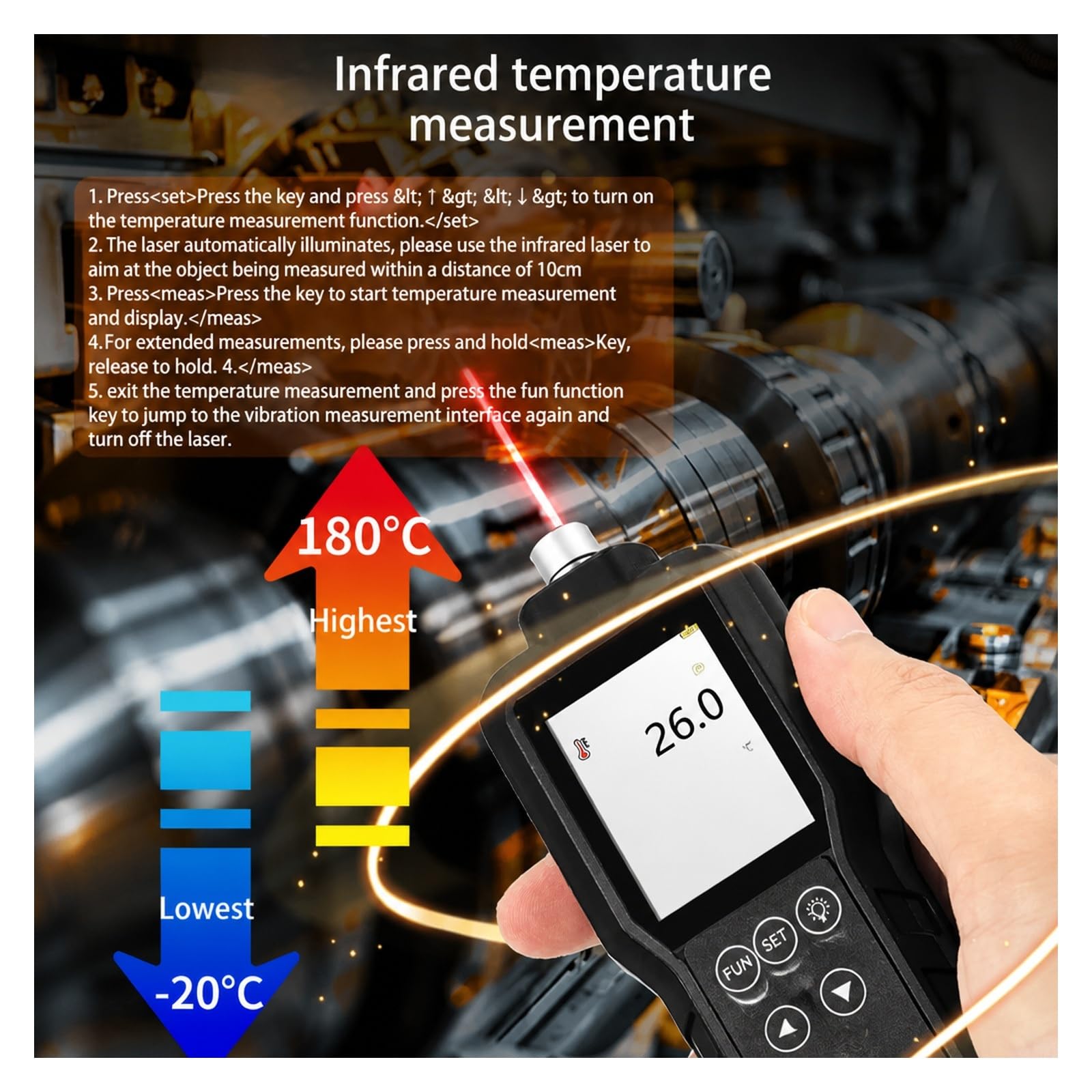 medidores de vibración, Instrumento De Inspección Vibraciones Recargable VC63D Pro