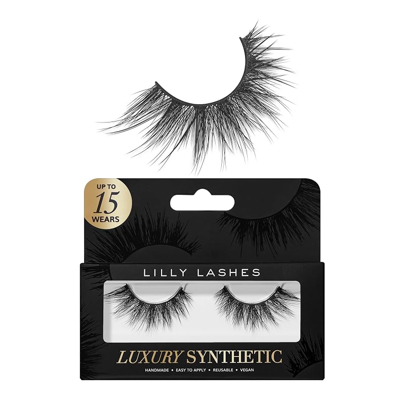 Cílios Postiços Sintéticos Lilly Lashes, Volume Natural, Formato Arredondado, Reutilizáveis, 15 unidades de uso
