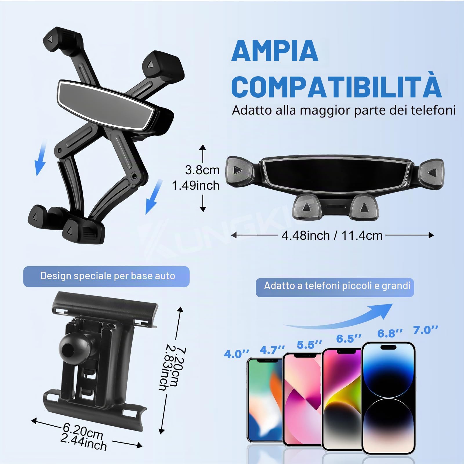 KUNGKIC Supporto per telefono da auto per Dacia Sandero 3/Sandero Stepway 3 2021-2025 - Supporto per telefono regolabile per telefoni da 4 a 6,2 pollici