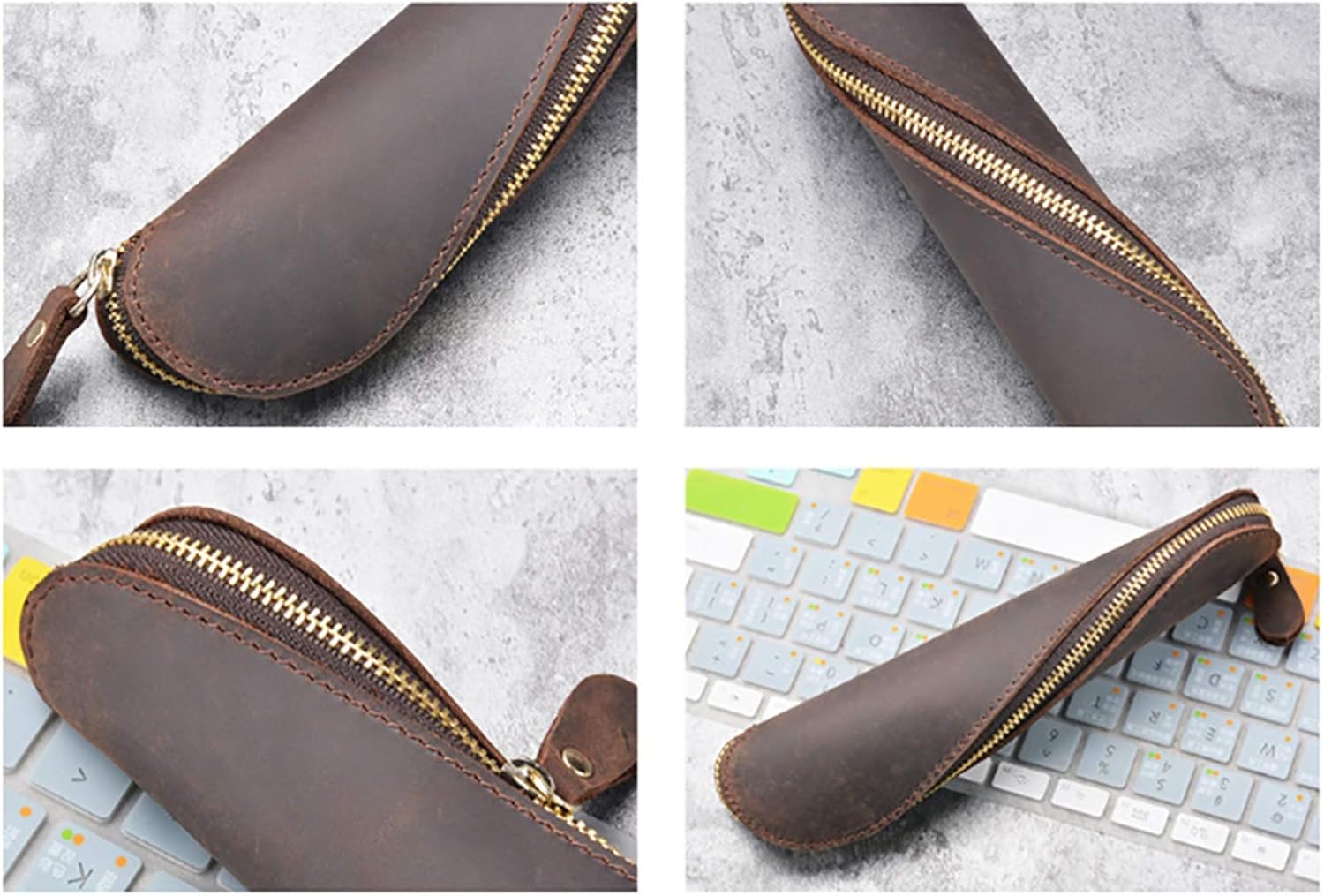 革の筆袋、 レザー文房具ポーチ マルチカラー 200x60mm 学生・アーティスト・オフィス向け(Dark Green)