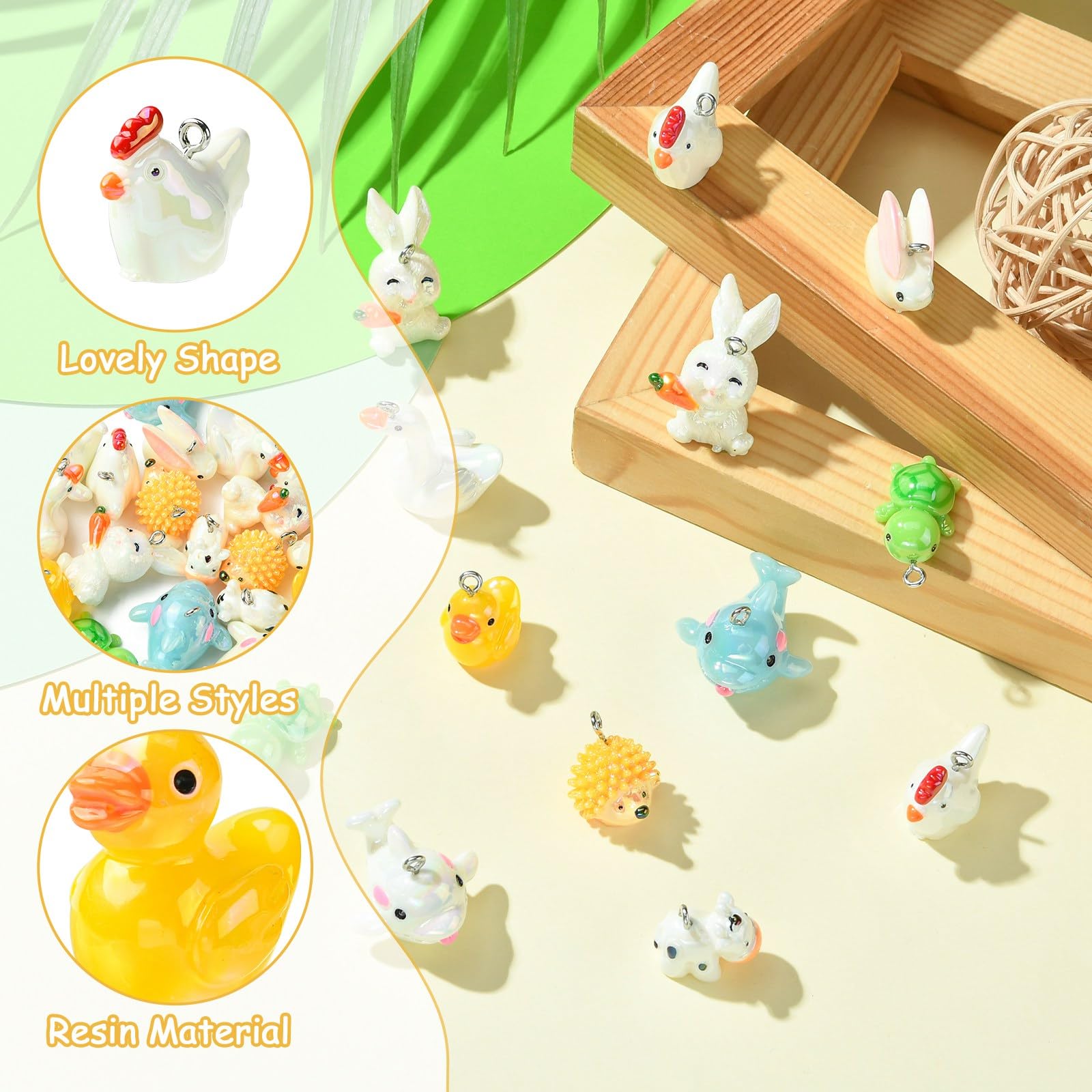UR URLIFEHALL 20 Pcs 10 Styles Resin Animal Charms 3D Duck Rabbit Turtle Charms for DIY Jewellery Making Keychain Crafts Phone Straps - Image 3