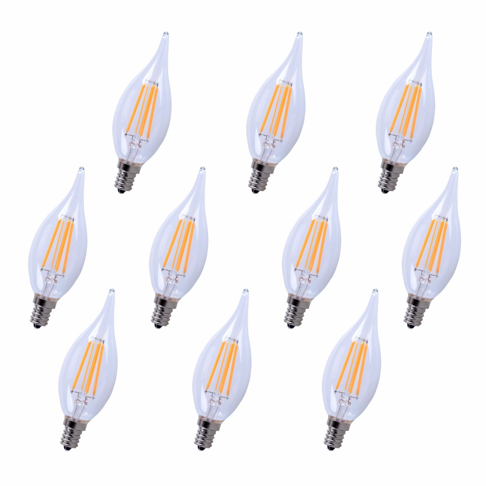 E12LED102-10PK Household-Light-Bulbs LED E12 Candelabra, 2700K, 300°, CRI80, ES, UL/CUL, 4W, 40W Equivalent, 15000HRS, LM300, DIMMABLE, 2 Years Warranty, Input Voltage 120V 10 Pack