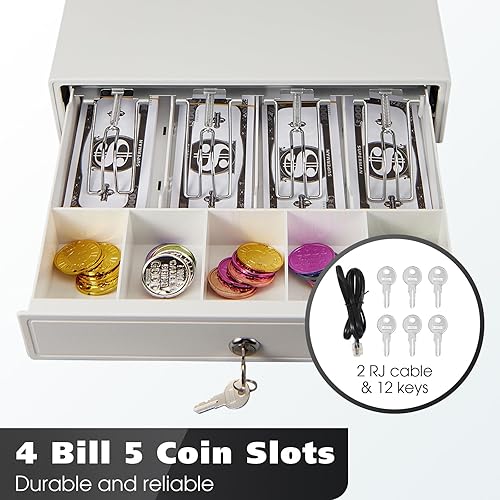 Miniatura 4 de Cajón de caja registradora de 2 piezas, 13 cajones de efectivo resistentes con 4 billetes, 5 ranuras para monedas, caja de bandeja de efectivo