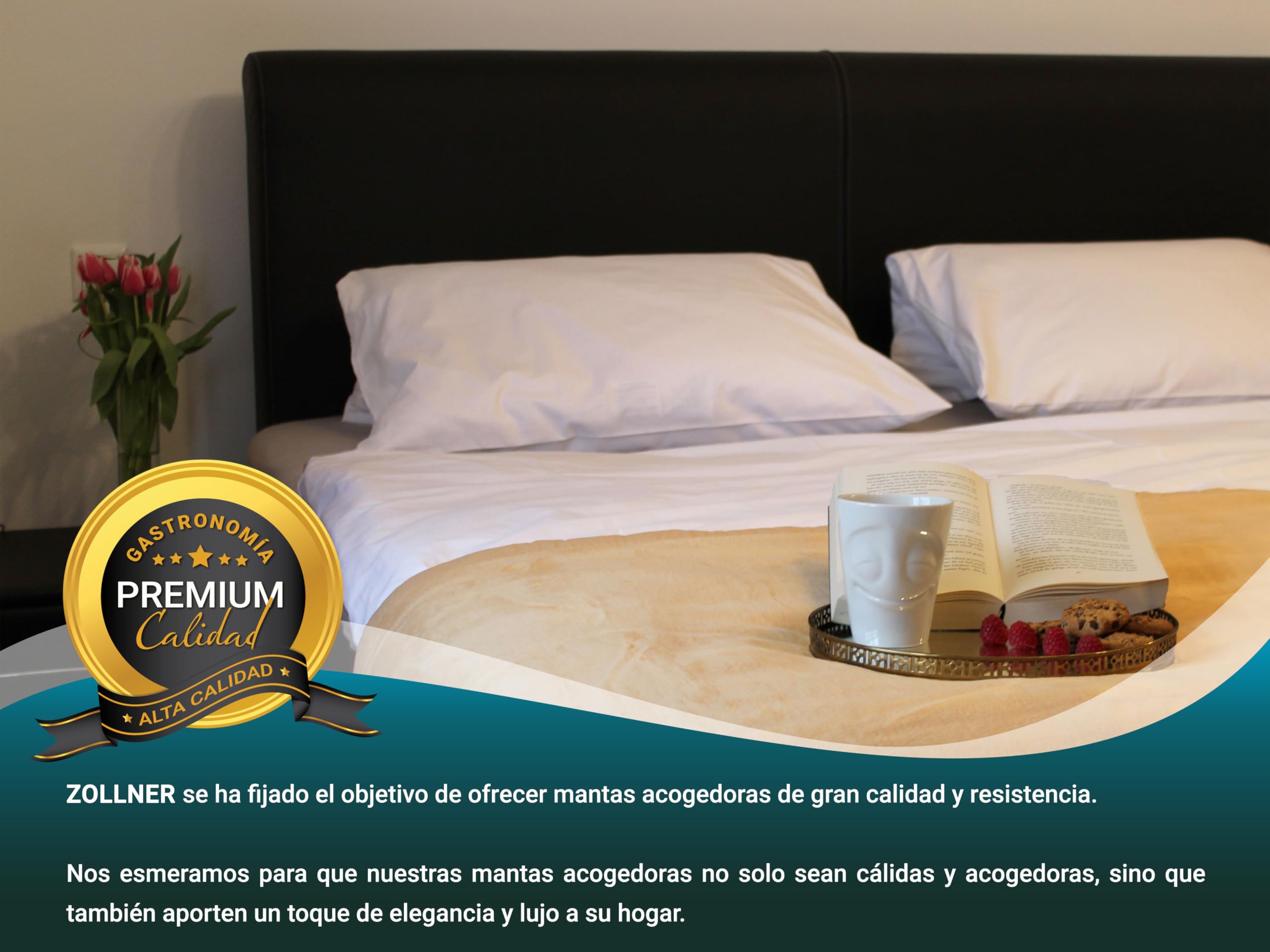 ZOLLNER Manta Grande para Cama y sofá, 150x200 cm, 60% algodón, Beige Oscuro