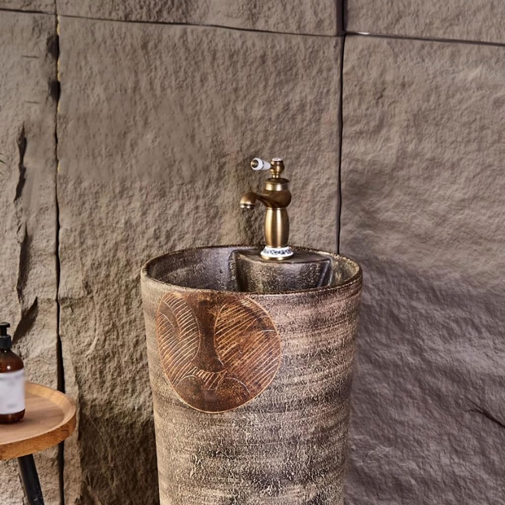 Bathroom Countertop Vessel Sink Garden Floor-standing Washbasin Outdoor Bathroom Pedestal Basin Home Balcony Pedestal Sink Vanity