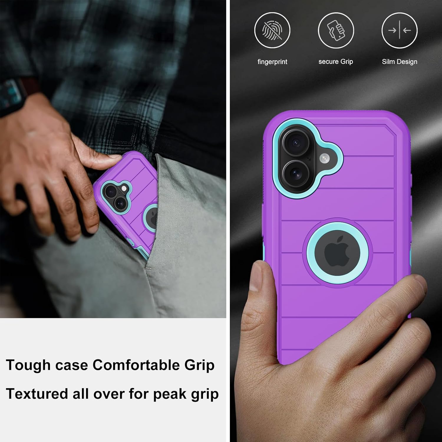 for iPhone 16 Plus Case with Screen Protector,Heavy Duty 3-Layer Military Grade Drop Protection Cases,Full Body Shock-Absorbing Dust Proof Rugged Bumper Phone Cover for Apple 16 Plus 6.7" (Purple) - Image 6