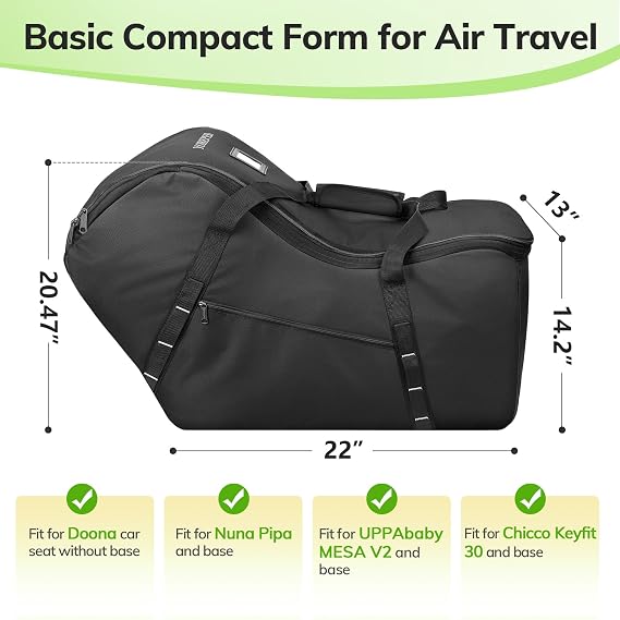 YOREPEK Extendable Infant Car Seat Travel Bag | Fit for Doona, Nuna Pipa, Graco SnugRide 35, UPPAbaby Mesa, Chicco Keyfit 30, Padded Car Seat Cover with Extra Storage Bag