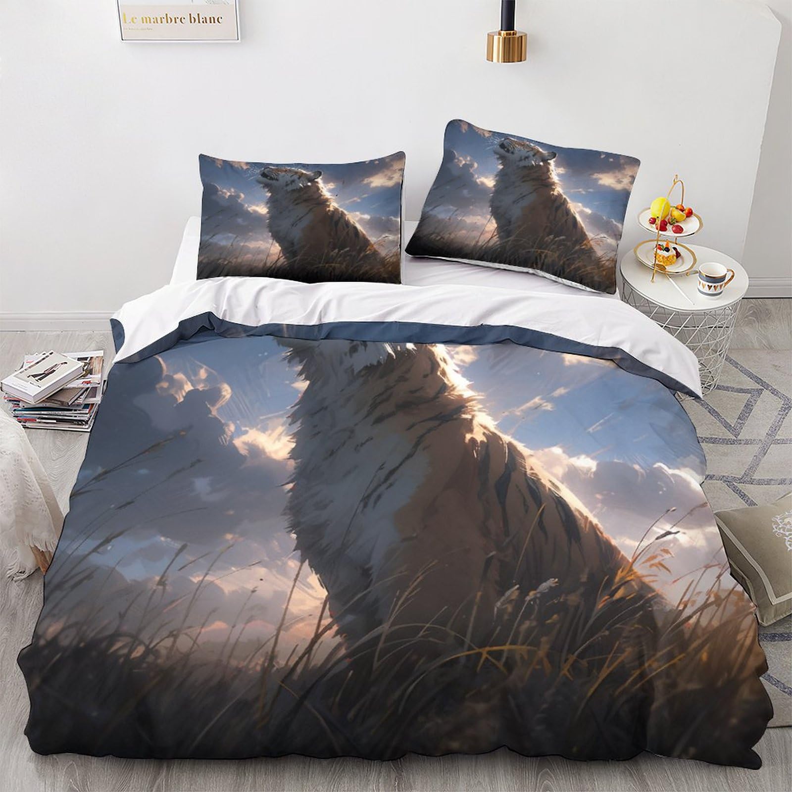 Housse de couette tigre 3D avec fermeture éclair pratique parure de lit microfibre