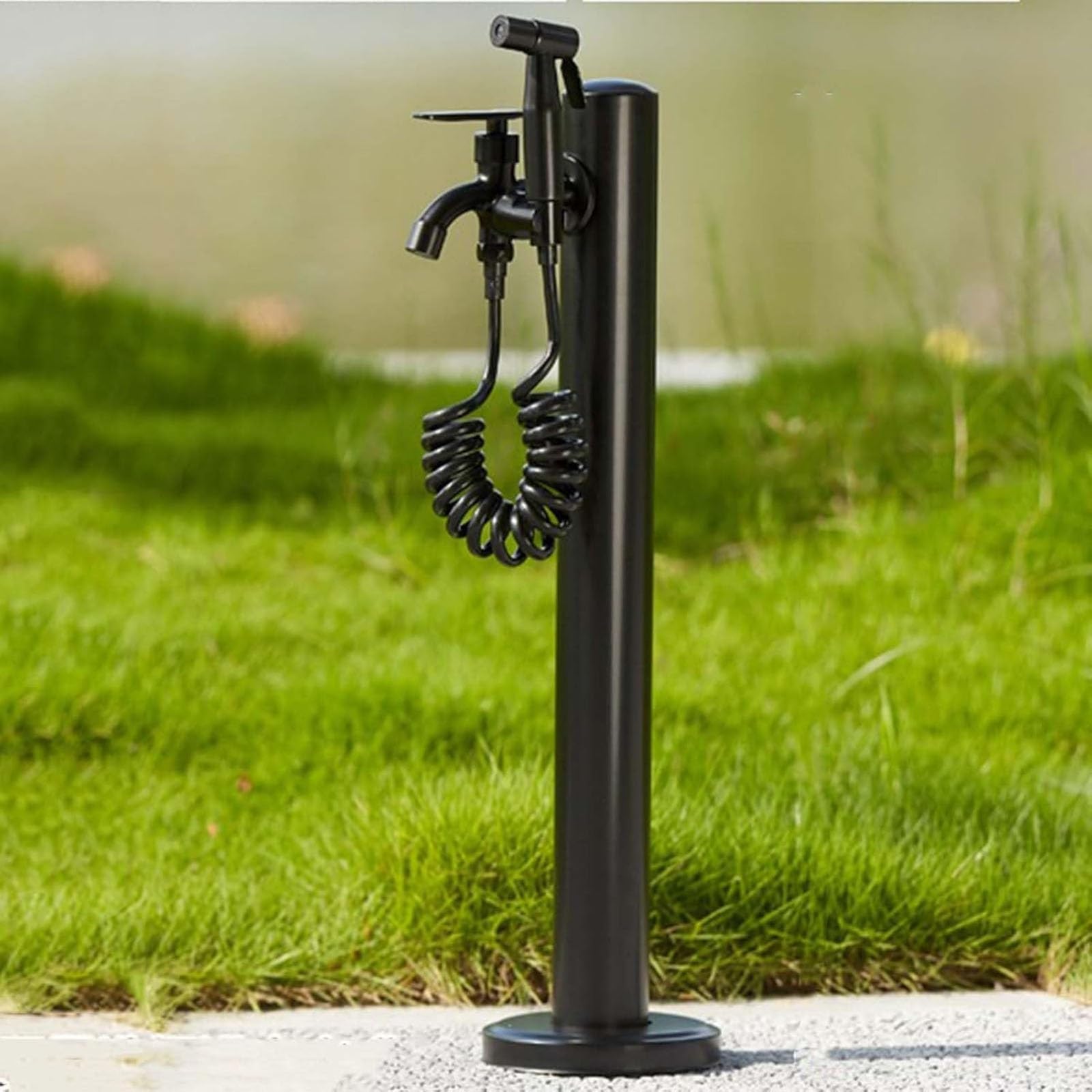 Fuente Jardin Exterior, Grifo de Doble Salida con Pistola Rociadora, Columna de Agua Independiente para Jardín, Grifo Exterior Sencillo de Acero Inoxidable(60 * 6cm/23 * 2in)