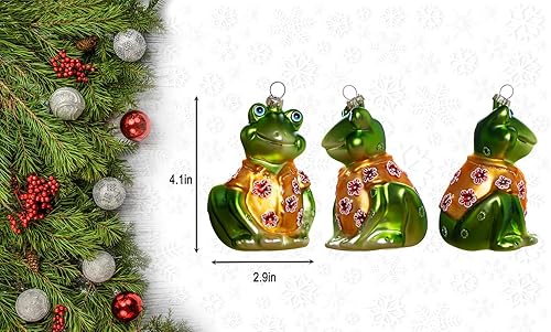 Miniatura 2 de Juego de 2 adornos de rana de vidrio soplado a mano para árbol de Navidad, adornos de Navidad de rana de vidrio colgante