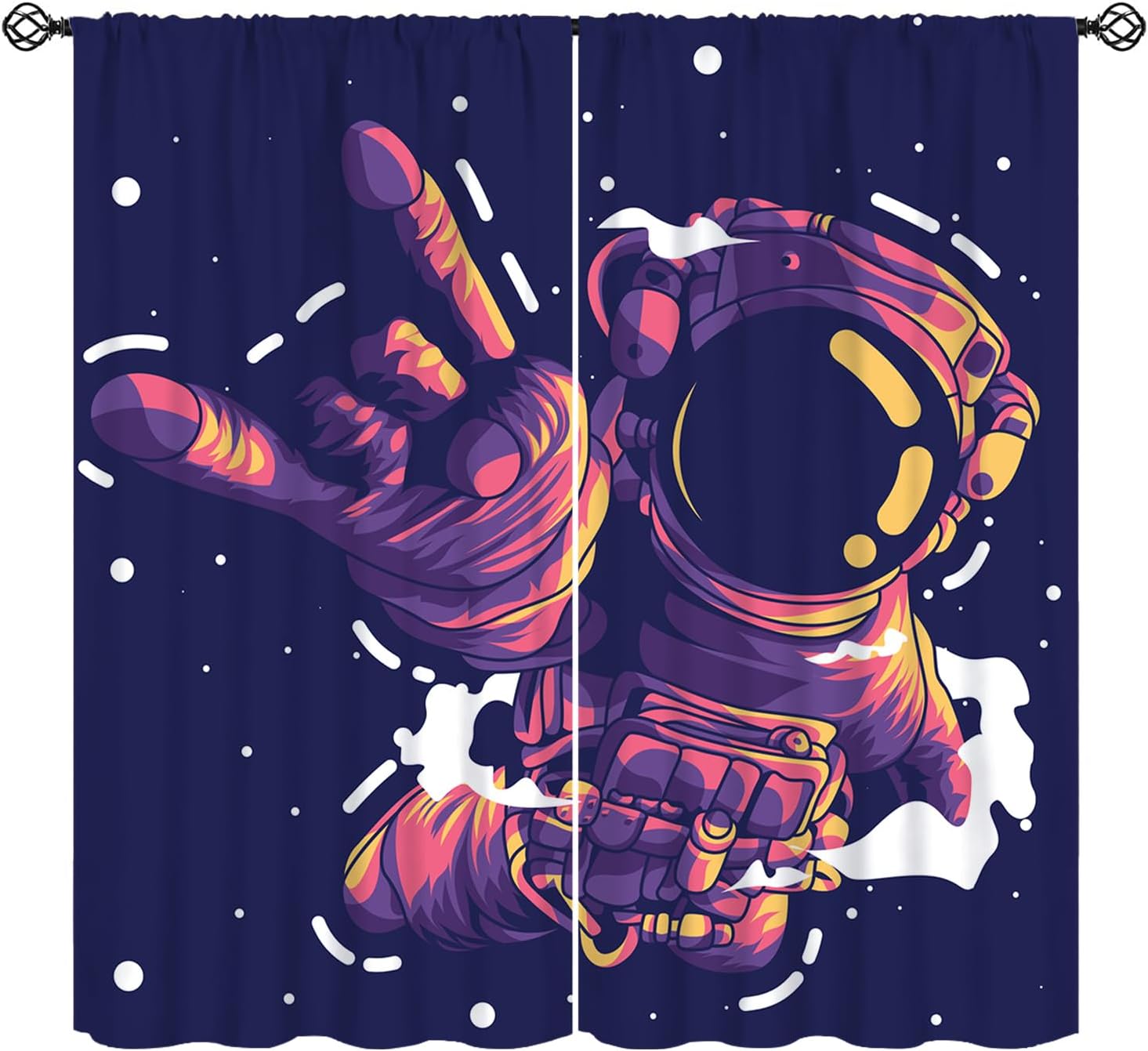 Astronaut Curtains for Kids, Galaxy Spaceman Cool Print Blackout Window Treatments, Rod Pocket Thermal Insulated Drapes 2 Panel Set for Bedroom Living Room, 42" W X 45" L