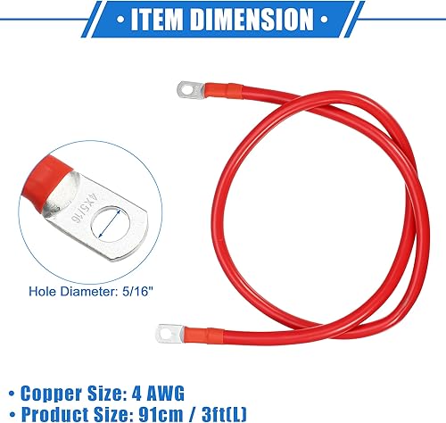 Miniatura 6 de VekAuto 1 par de cables inversores de batería de cobre, calibre 4 AWG, cable de batería de 3 pies, universal para automóvil, vehículo, RV,