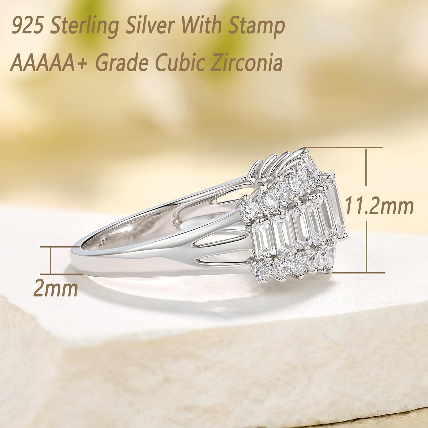 Wuziwen Emerald Cut Wedding Bands for Women Engagement Rings for Her Cubic Zirconia Eternity Ring 925 Sterling Silver - Image 5