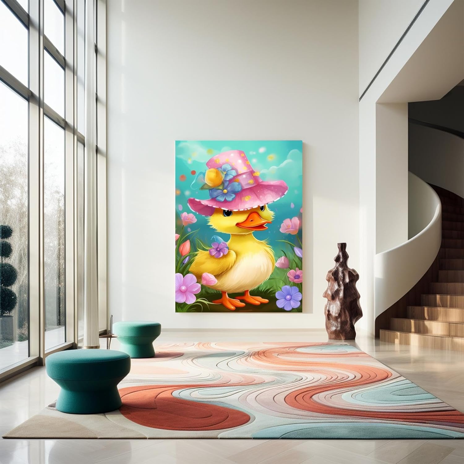 GUAIEUW Frameless Canvas Pink Hat Duck Diamond Painting Kit DIY 5D Full Round Diamond HD Picture Diamond Dot Painting Art Craft Gift, Wall Decor Room Office Hangable 20x30 Inch