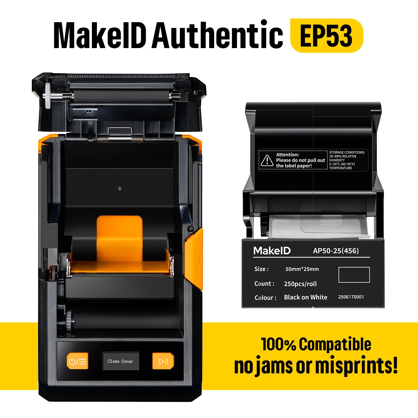 MakeID EP53 Flaggen-Etiketten, P-Flagge, vordimensioniertes Etikettenband mit Farbbandkassette für Innen- und Außenbereich, DatoCom-Etikettierung – für EP53 tragbare industrielle Etikettenhersteller