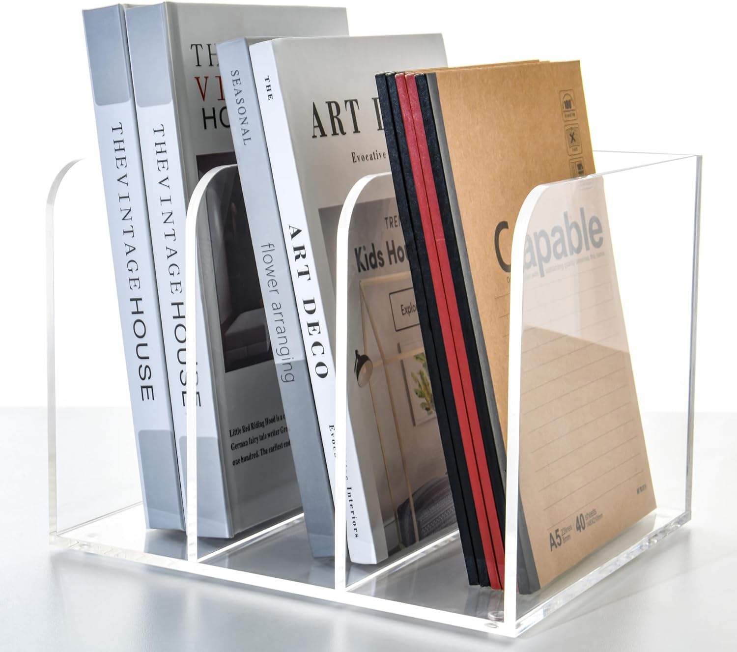 3 Vertical Compartments Clear Acrylic Magazine & File Holder – Multipurpose Desk Organizer for Documents, Tablets, Magazines, Books – Office/Home/Classroom Rack