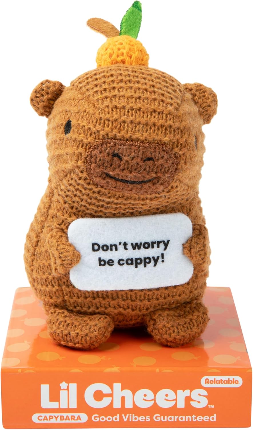 Lil Cheers Capybara By Relatable, The Uplifting Crochet Plush Friends Spreading Good Vibes, Perfect Plushies and Stuffed Animals to Gift for Kids and Adults, Includes 1 Capybara Plush