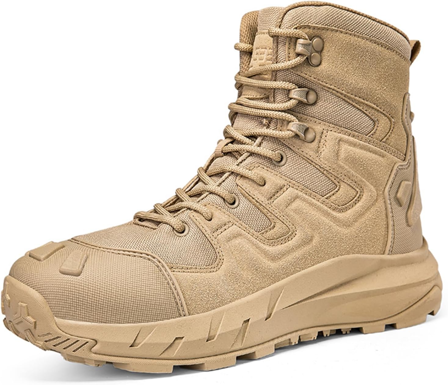 Men's Leather Mesh Lace Up Mid Top Military Tactical Boots Non Slip Rubber Outsole Lightweight Rounded Toe for Outdoor Activities Including Hiking Hunting Training Work Backpacking