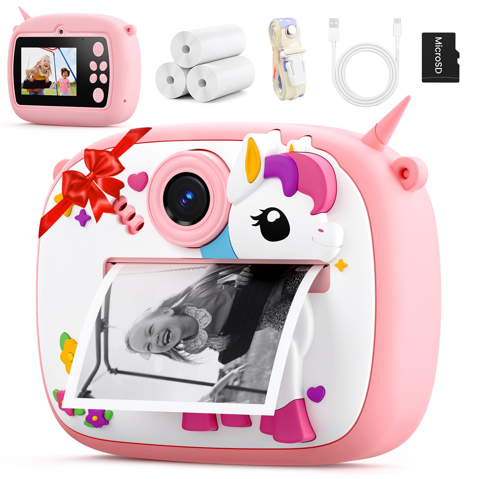 Fotocamera Istantanea per Bambini YOZISS, Macchina Fotografica Bambini Istantanea 1080P HD con 3 Rotoli di Carta da Stampa, Regalo Perfetto per Bambina da 3 a 14 Anni