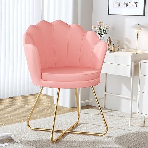 Miniatura 3 de Furniliving Sillas de tocador rosas, silla de maquillaje de terciopelo para dormitorio, silla de escritorio de oficina en casa con patas chapadas en