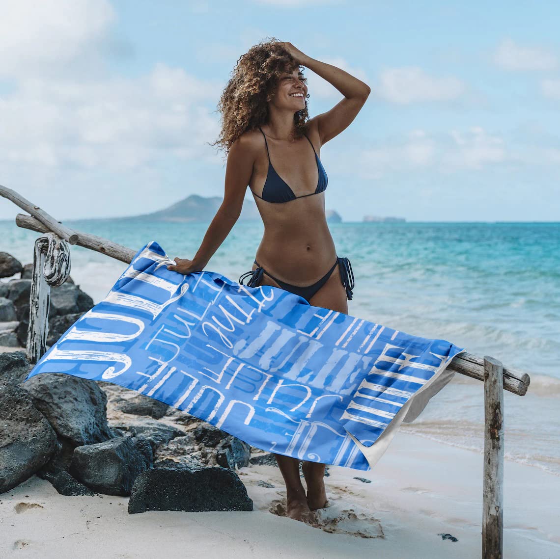 DayOfShe Personalized Name Beach Towel Blanket Accessories- Camping Travel Swim Towel for Wedding Gifts Bridal Bridesmaids Bachelorette Party Gifts