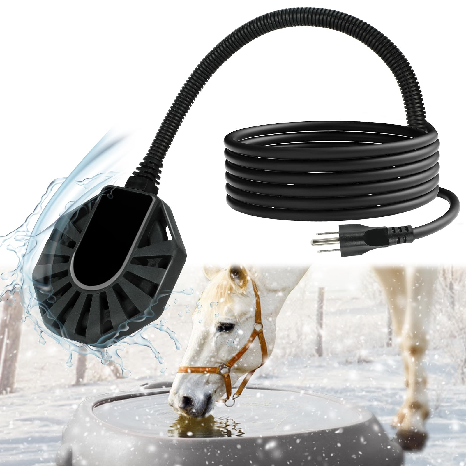 Midollarle 500W Horse Water Heater Aluminum Cast, Thermostatic Control Farm De-Icer, Utility Pond De-icer for Livestock Poultry Birds Horses Cows Wildlife Drinking for Winter