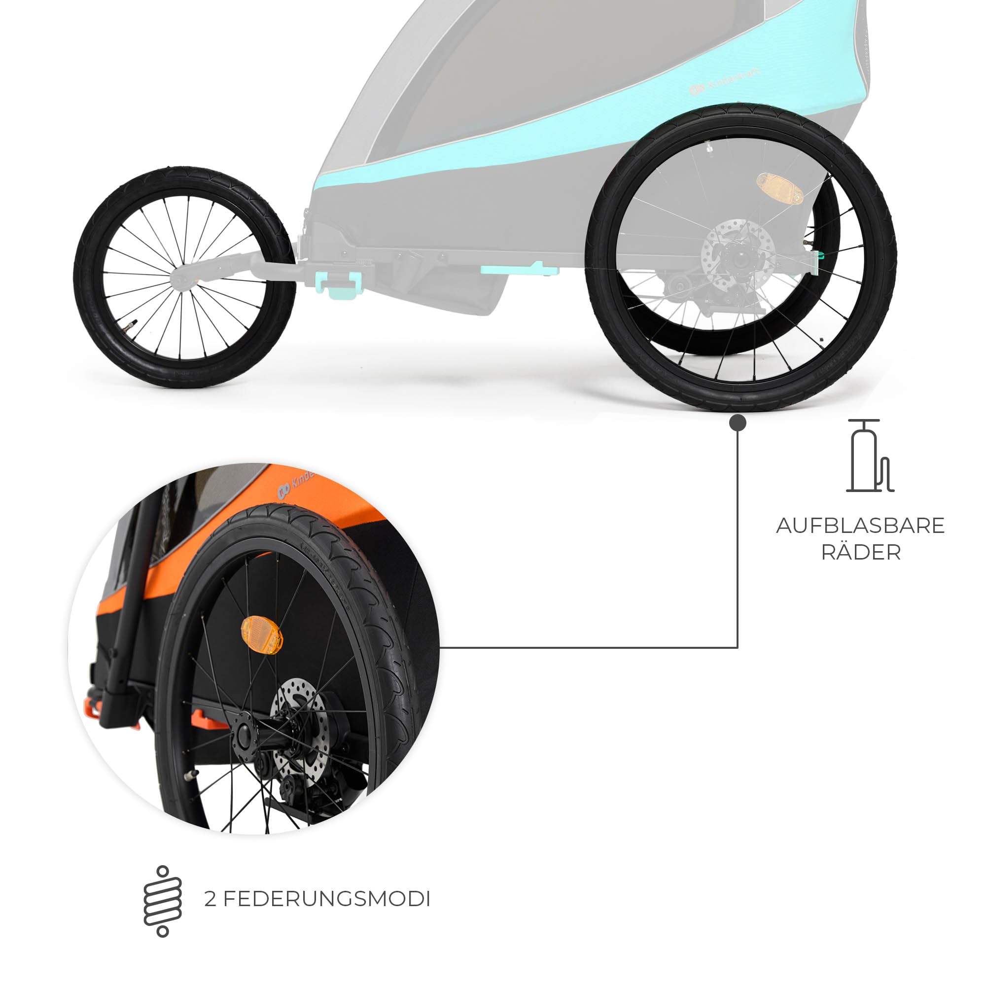 Kinderkraft NAVA 3in1 Kinderwagen Laufwagen Fahrradanhänger für zwei Kinder bis 44 kg Aluminiumrahmen Blau