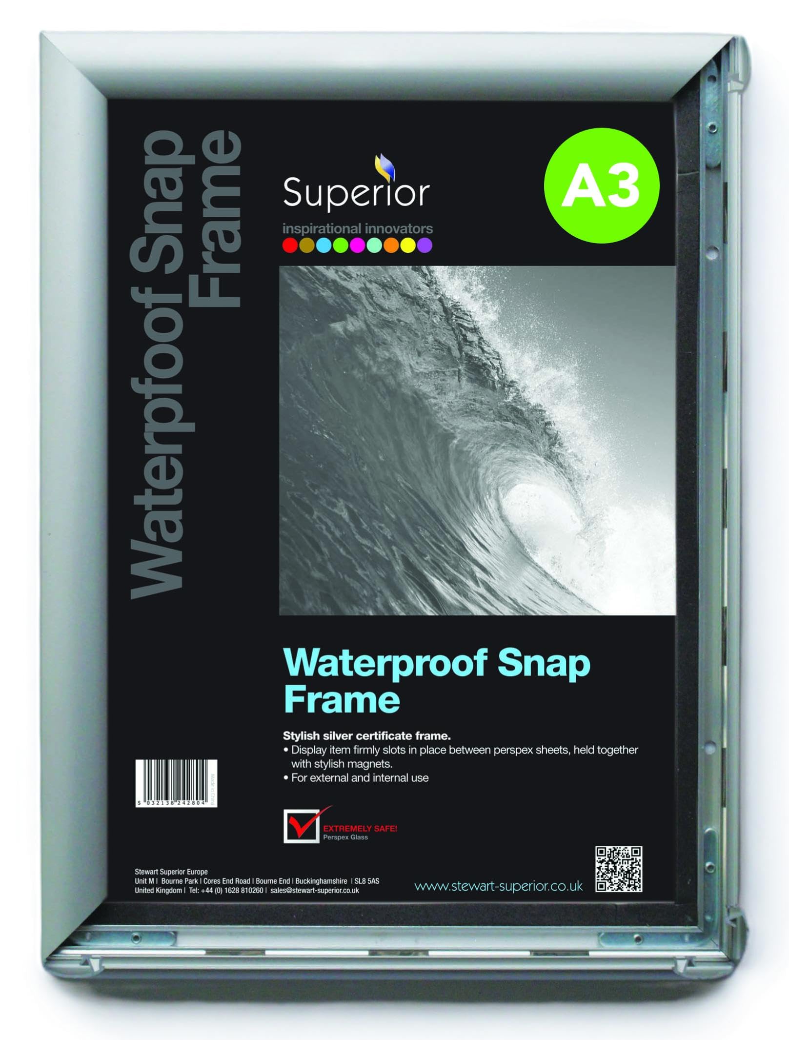 Seco Silver A3 Waterproof Aluminium Snap Frame 25Mm | | Outdoor Poster, Picture & Sign Display | Wall Mounted | Front Loading
