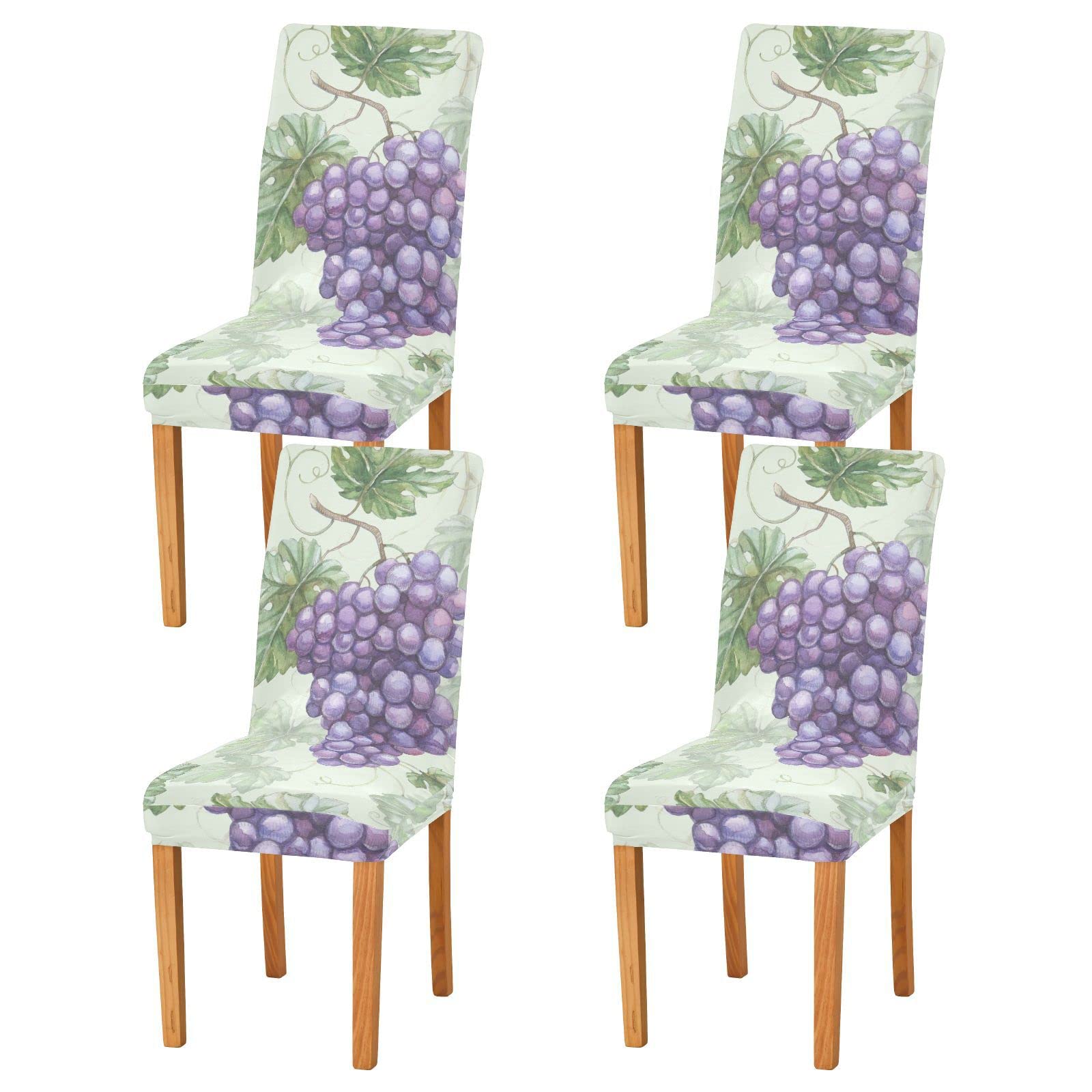 ALAZA Dining Room Chair Covers Slipcovers Set of 4,Grapes Purple Leave Green Spandex Fabric Fit Stretch Removable Short Kitchen Chair Covers Protector for Dining Room, Hotel, Ceremony(238br1a)