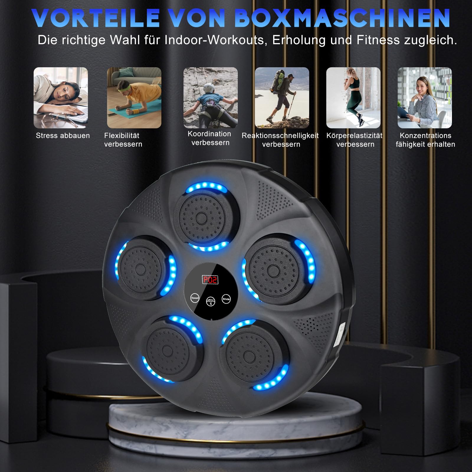 Music Boxing Machine, LED Licht Box Wand mit Musik Box Maschine mit Boxhandschuh, 9 Geschwindigkeitsmodi & Zählmodus Musik Power Boxing Boxautomat, Bluetooth Musical Boxmaschine für Kinder
