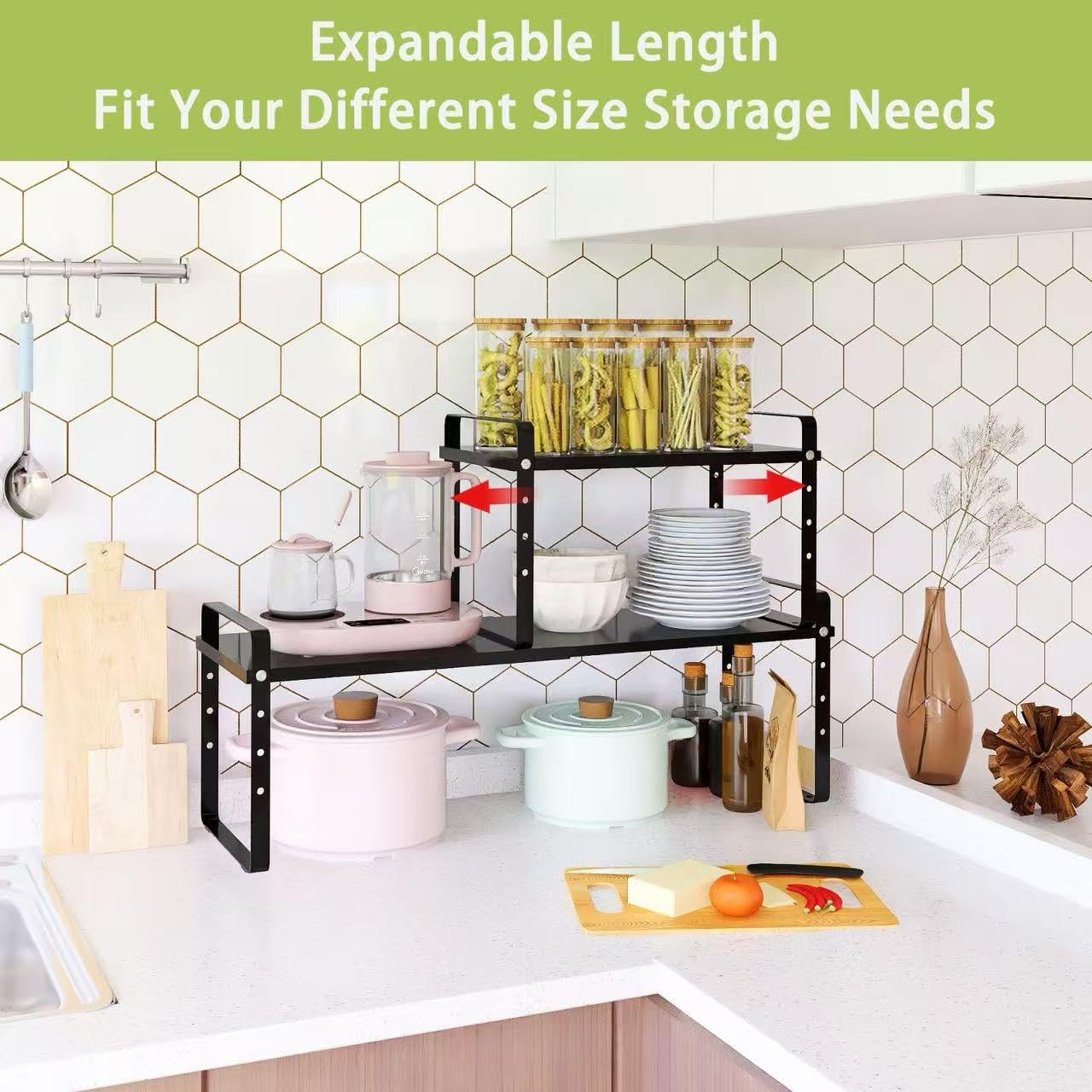 Across-Star Étagère de rangement extensible pour comptoir de cuisine, étagère de rangement empilable, hauteur réglable