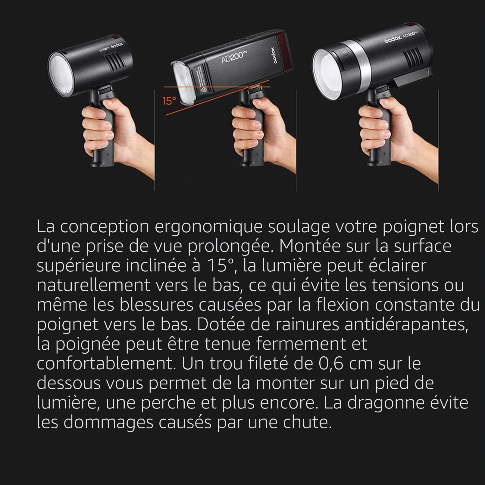 Godox FG-100 Poignée Flash, Poignée de Support de Flash Portable avec Stabilisateurs de Support Speedlite à Vis 1/4", Postuler à Godox AD200 Pro/AD300 Pro/AD300Pro II/AD100 Pro etc