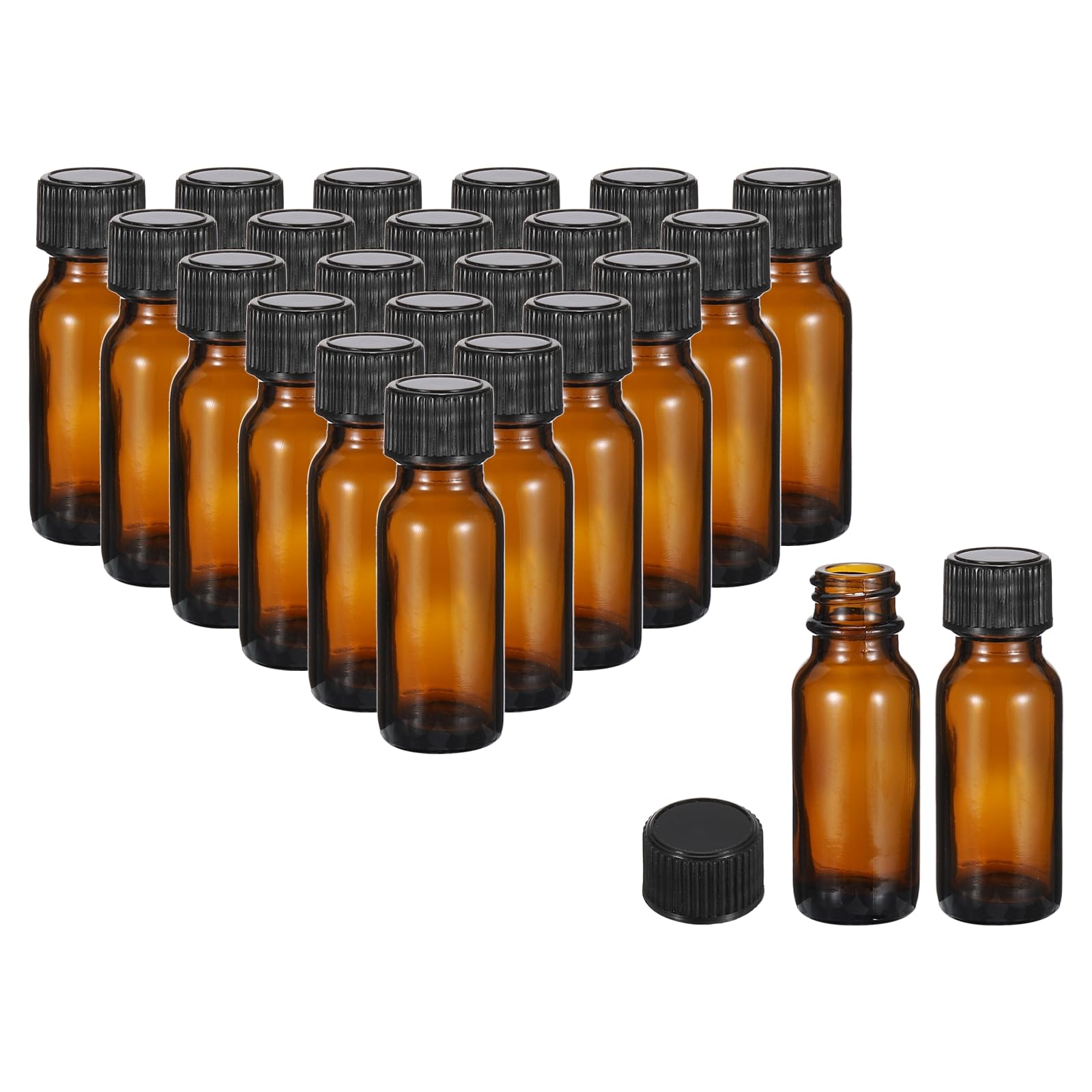 PATIKIL 0.5oz(15ml) Glass Sample Bottles, 24Pcs Round Bottle Dispensing Bottles with Black Poly Cone Cap for Reagent Liquids, Essential Oils, Perfume,